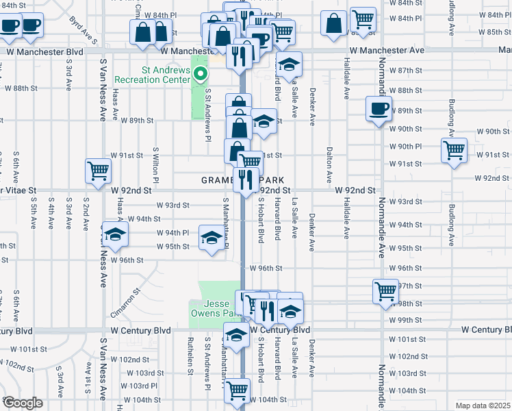 map of restaurants, bars, coffee shops, grocery stores, and more near in Los Angeles