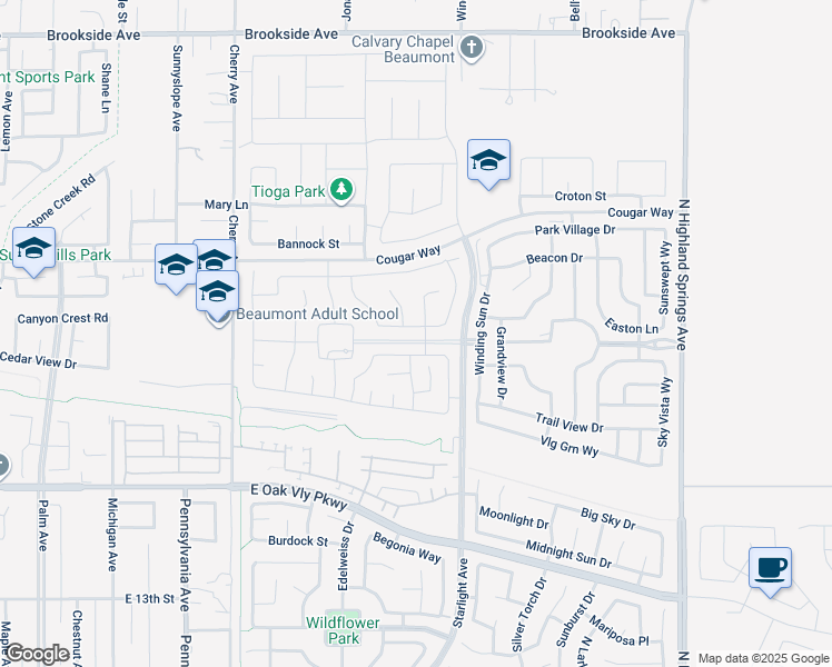 map of restaurants, bars, coffee shops, grocery stores, and more near 1461 White Dwarf Drive in Beaumont
