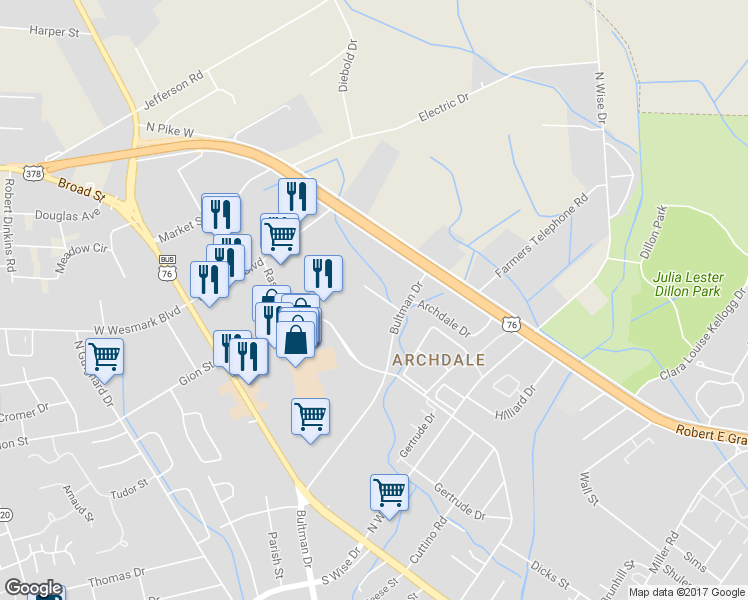 map of restaurants, bars, coffee shops, grocery stores, and more near 855 Slidingrock Lane in Sumter