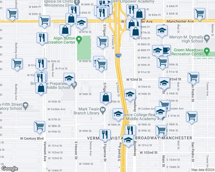 map of restaurants, bars, coffee shops, grocery stores, and more near in Los Angeles