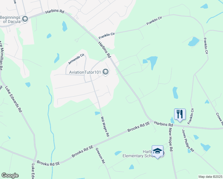 map of restaurants, bars, coffee shops, grocery stores, and more near 1698 Little Fox Drive Southeast in Dacula