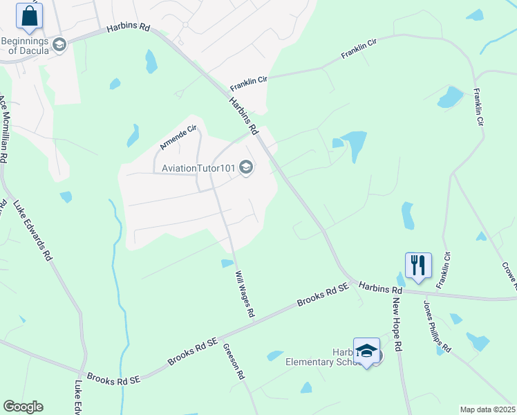 map of restaurants, bars, coffee shops, grocery stores, and more near 1698 Little Fox Drive Southeast in Dacula