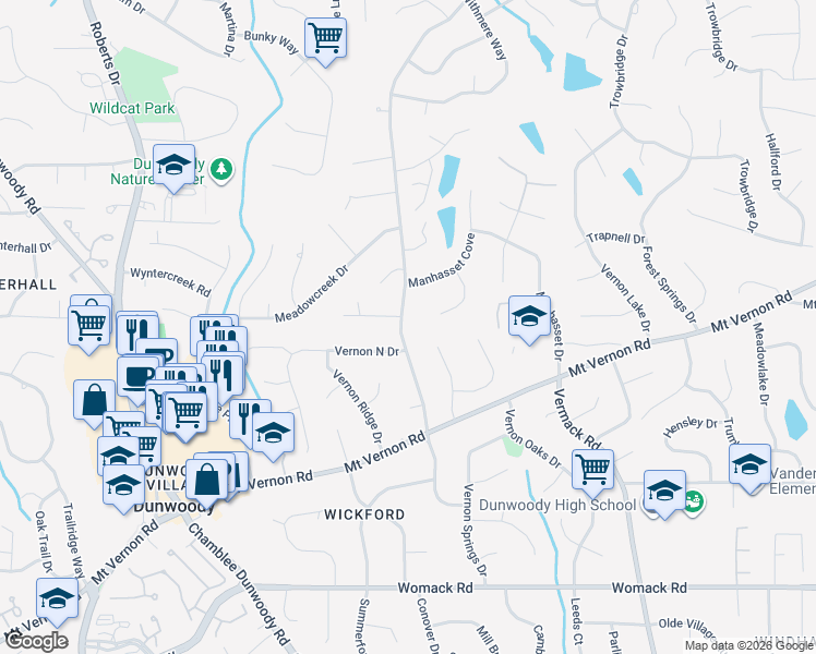 map of restaurants, bars, coffee shops, grocery stores, and more near 5187 Mount Vernon Way in Dunwoody