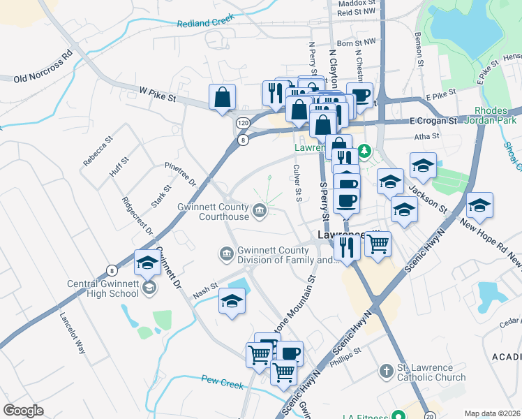 map of restaurants, bars, coffee shops, grocery stores, and more near 75 Langley Drive in Lawrenceville