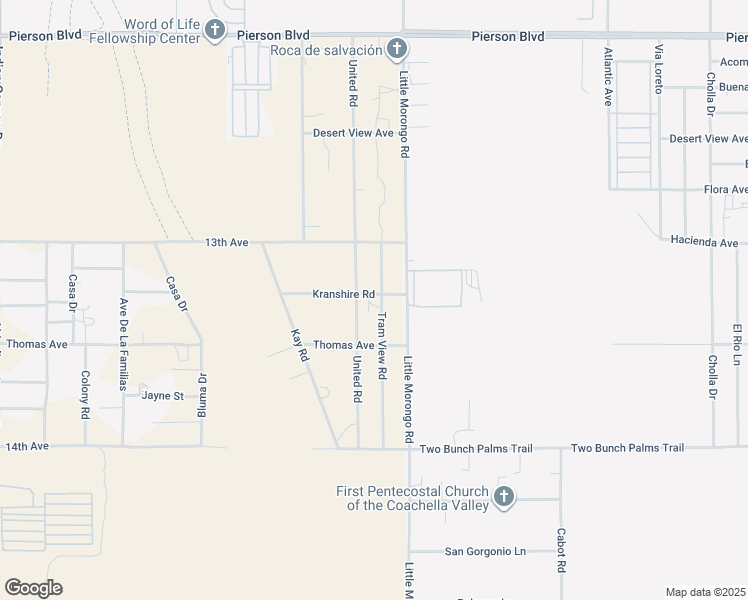 map of restaurants, bars, coffee shops, grocery stores, and more near Kranshire Road in Desert Hot Springs