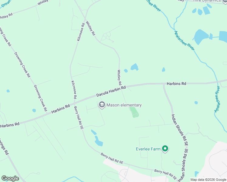 map of restaurants, bars, coffee shops, grocery stores, and more near 2671 Dacula Harbin Road in Dacula