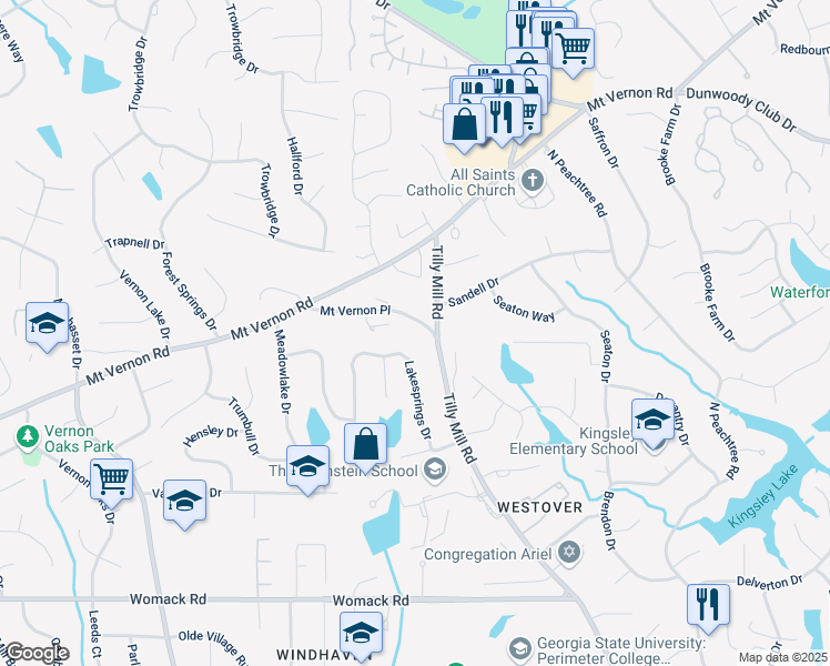 map of restaurants, bars, coffee shops, grocery stores, and more near 1993 Mount Vernon Place in Dunwoody