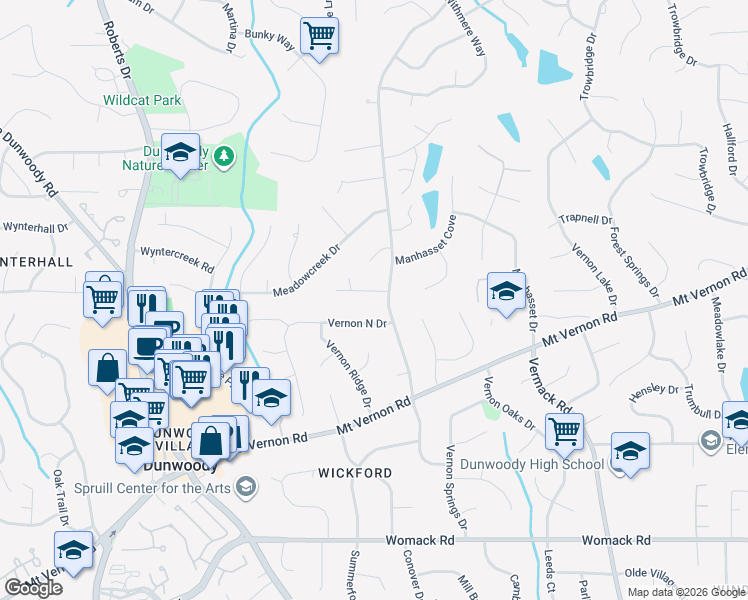 map of restaurants, bars, coffee shops, grocery stores, and more near 1492 Carnaby Court in Dunwoody