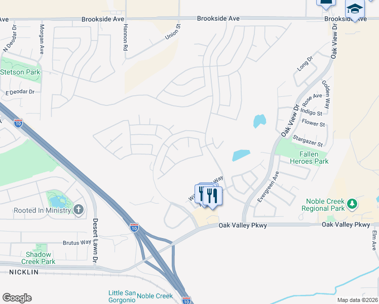map of restaurants, bars, coffee shops, grocery stores, and more near 1577 Valhalla Court in Beaumont