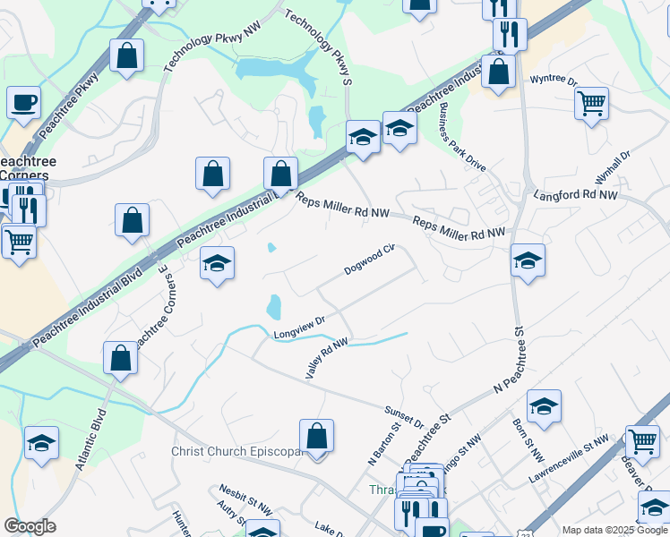 map of restaurants, bars, coffee shops, grocery stores, and more near 246 Dogwood Walk Lane in Norcross