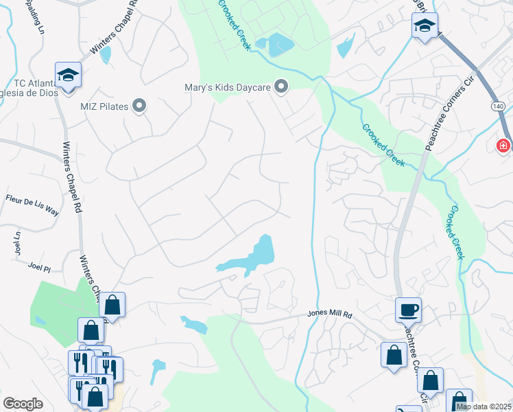 map of restaurants, bars, coffee shops, grocery stores, and more near 3105 Sumac Drive in Atlanta