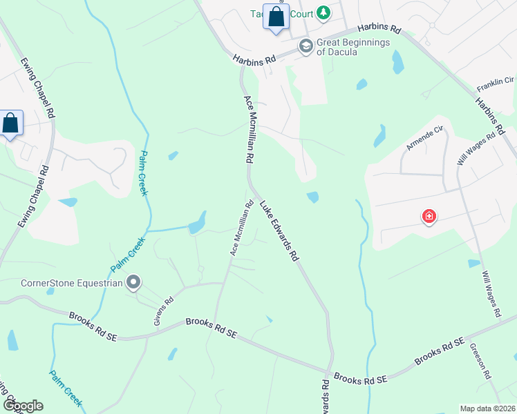 map of restaurants, bars, coffee shops, grocery stores, and more near 1498 Ace Mcmillian Road in Dacula