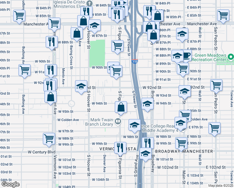 map of restaurants, bars, coffee shops, grocery stores, and more near in Los Angeles