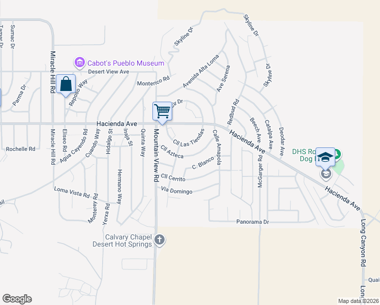 map of restaurants, bars, coffee shops, grocery stores, and more near 68195 Calle Las Tiendas in Desert Hot Springs