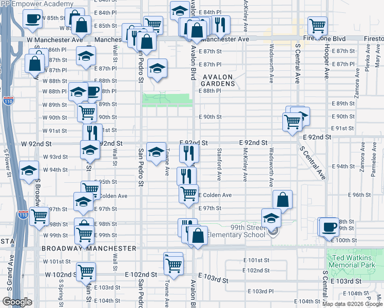 map of restaurants, bars, coffee shops, grocery stores, and more near 4527 Rodeo Lane in Los Angeles