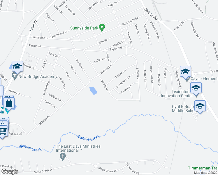 map of restaurants, bars, coffee shops, grocery stores, and more near 127 Pecan Lane in Cayce