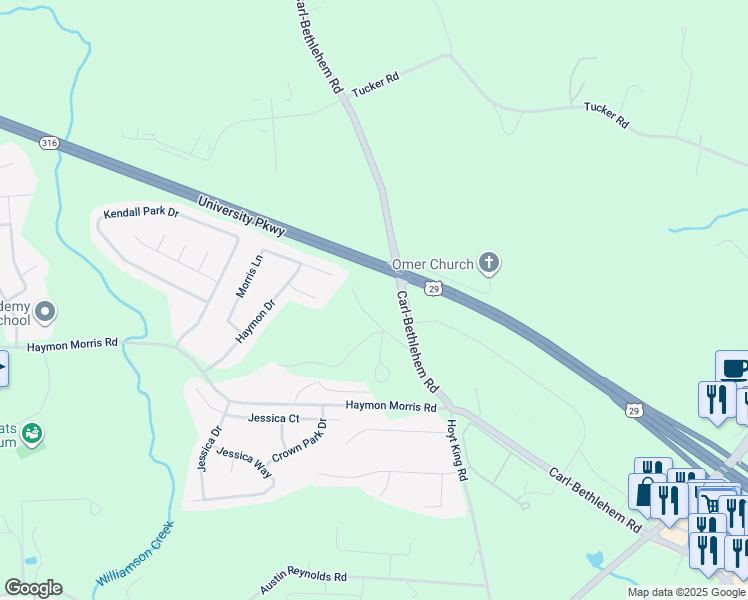 map of restaurants, bars, coffee shops, grocery stores, and more near 765 Chancey Circle Southwest in Winder