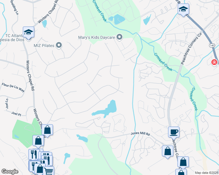 map of restaurants, bars, coffee shops, grocery stores, and more near 3105 Sumac Drive in Atlanta