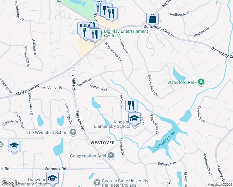map of restaurants, bars, coffee shops, grocery stores, and more near 5365 Seaton Drive in Dunwoody