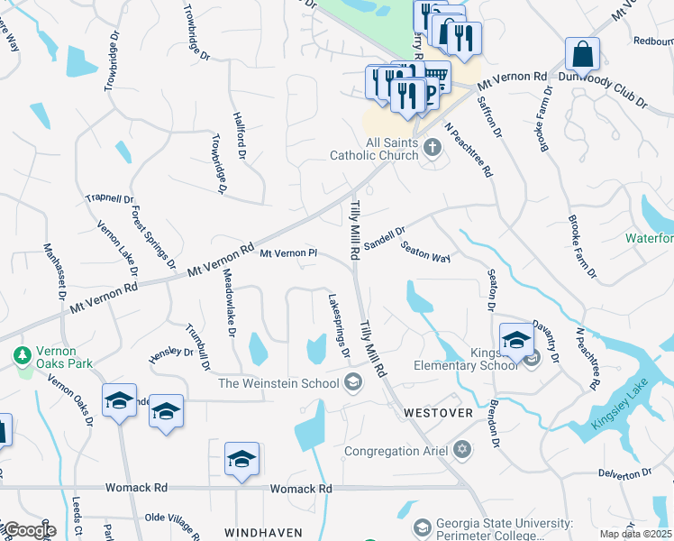 map of restaurants, bars, coffee shops, grocery stores, and more near 1993 Mount Vernon Place in Dunwoody