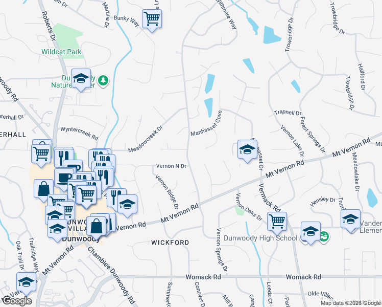 map of restaurants, bars, coffee shops, grocery stores, and more near 5187 Mount Vernon Way in Dunwoody