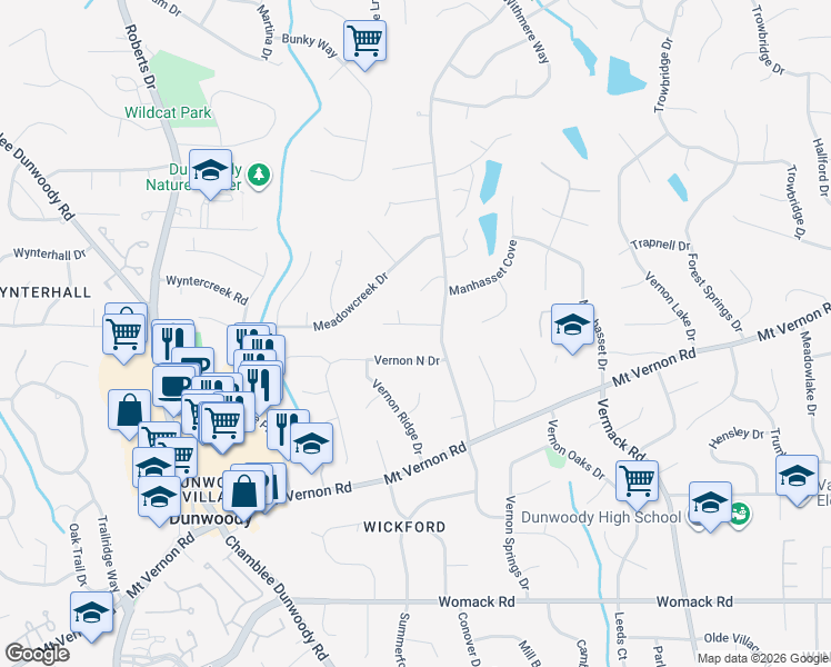 map of restaurants, bars, coffee shops, grocery stores, and more near 1492 Carnaby Court in Dunwoody
