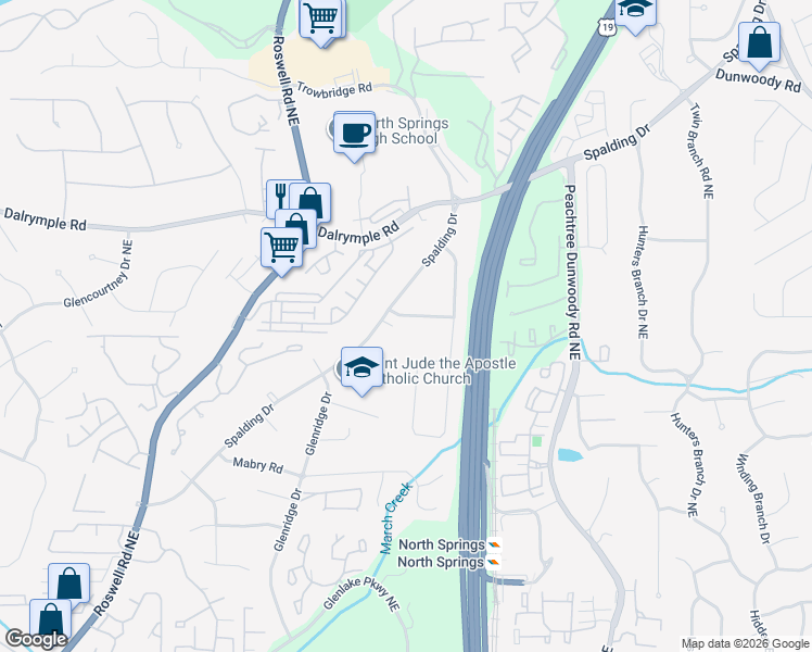 map of restaurants, bars, coffee shops, grocery stores, and more near 800 Sudbury Road Northeast in Atlanta