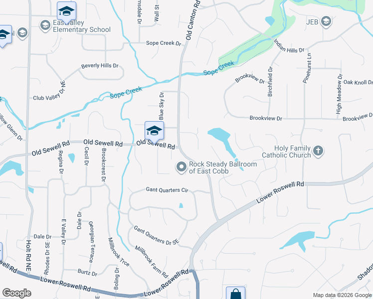 map of restaurants, bars, coffee shops, grocery stores, and more near 3032 Canton Pines Place in Marietta