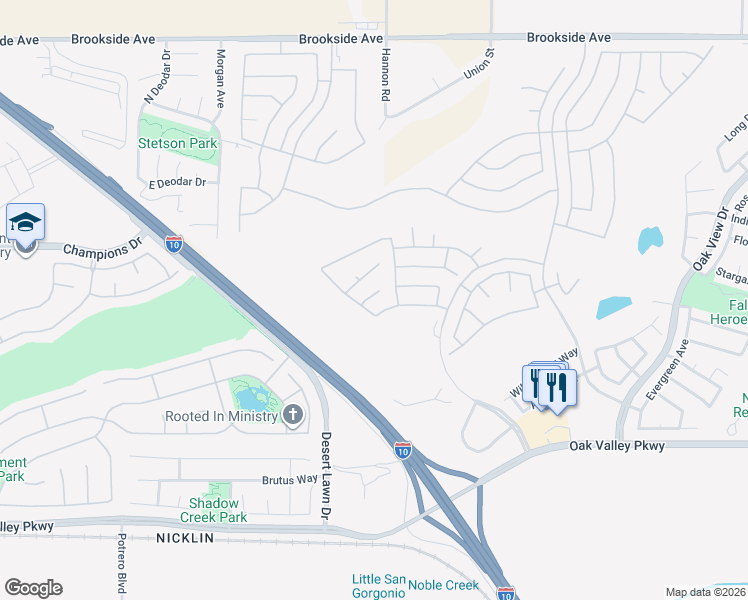 map of restaurants, bars, coffee shops, grocery stores, and more near 1041 Riviera Court in Beaumont