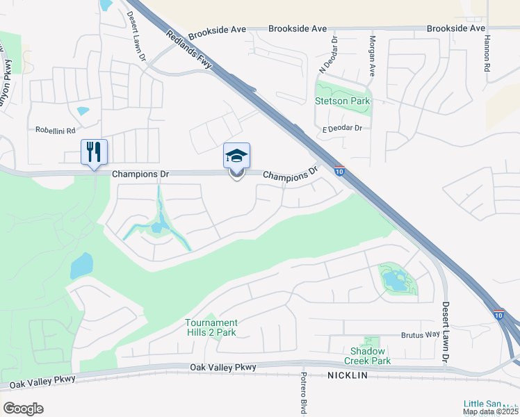 map of restaurants, bars, coffee shops, grocery stores, and more near 36719 Torrey Pines Drive in Beaumont