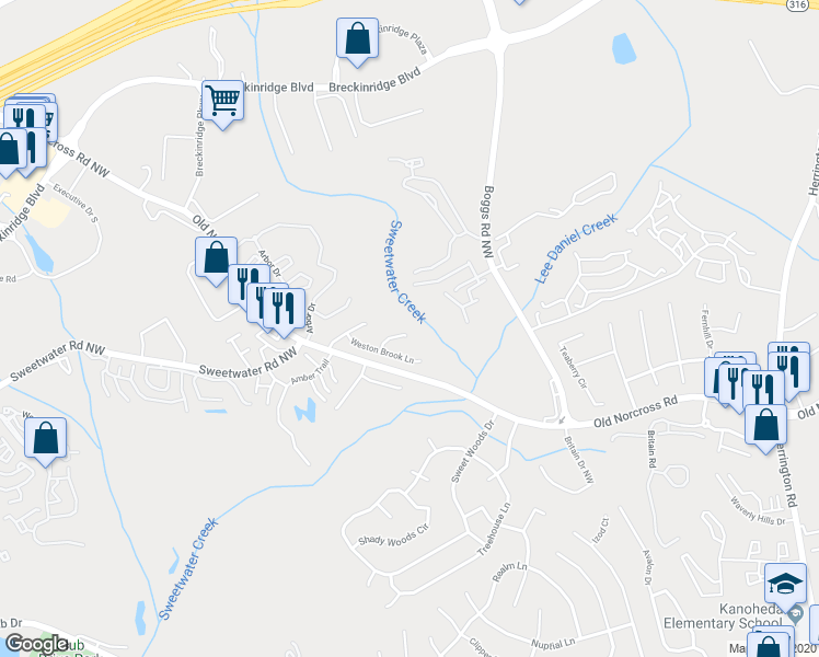 map of restaurants, bars, coffee shops, grocery stores, and more near 2811 Weston Brook Court in Duluth