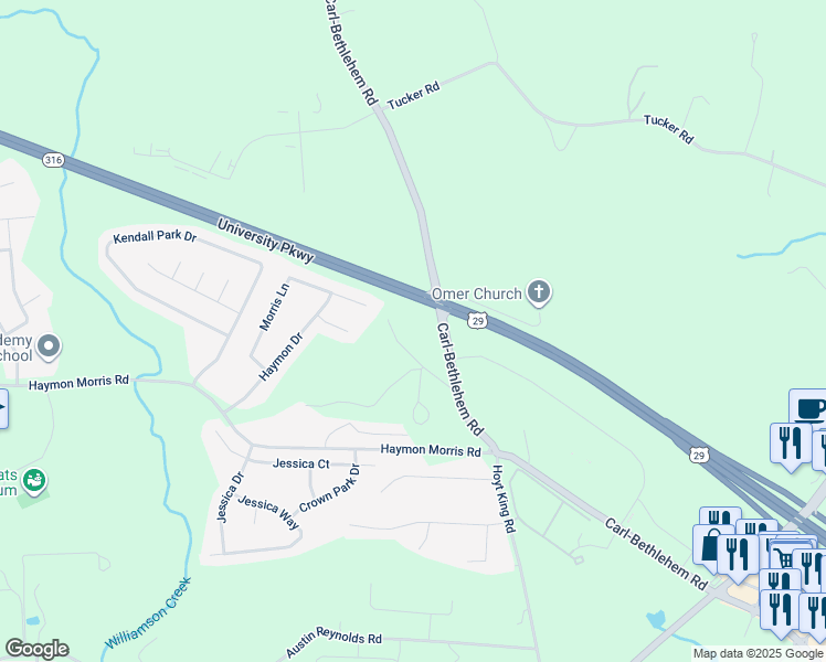 map of restaurants, bars, coffee shops, grocery stores, and more near 765 Chancey Circle Southwest in Winder