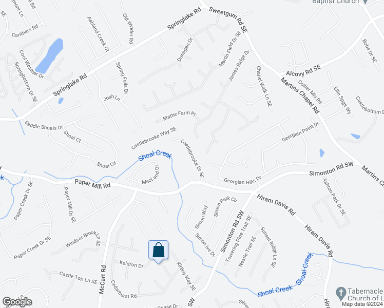 map of restaurants, bars, coffee shops, grocery stores, and more near 680 Castlebrooke Drive Southeast in Lawrenceville