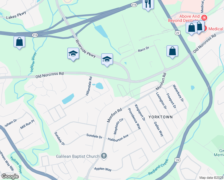 map of restaurants, bars, coffee shops, grocery stores, and more near 1180 Chris Lake Drive in Lawrenceville
