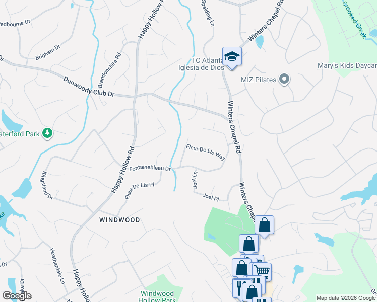 map of restaurants, bars, coffee shops, grocery stores, and more near 5227 Fleur De Lis Court in Doraville
