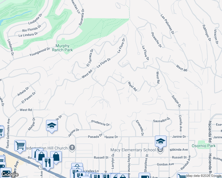 map of restaurants, bars, coffee shops, grocery stores, and more near 1525 Bonnie Jean Lane in La Habra Heights