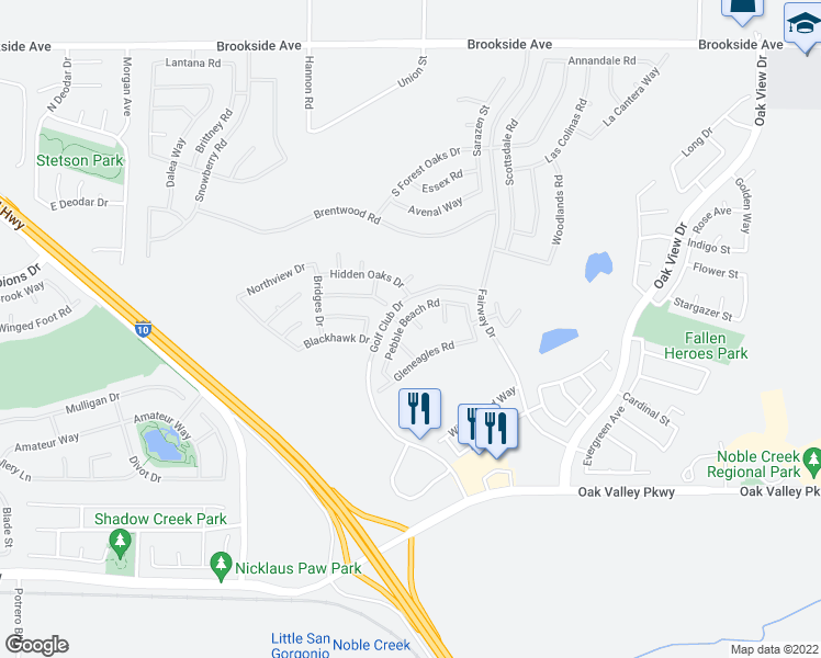 map of restaurants, bars, coffee shops, grocery stores, and more near 1587 Summerlin Court in Beaumont