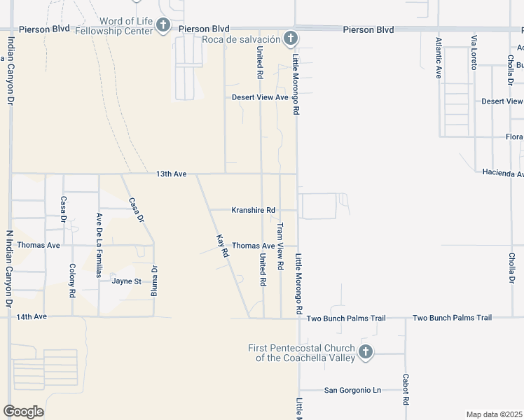 map of restaurants, bars, coffee shops, grocery stores, and more near Kranshire Road in Desert Hot Springs