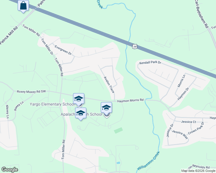 map of restaurants, bars, coffee shops, grocery stores, and more near 2216 Avalon Trace in Winder