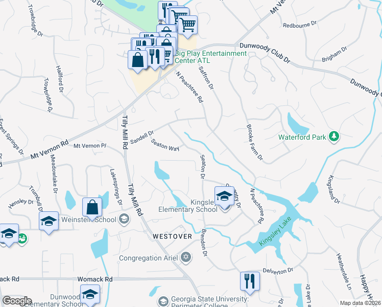 map of restaurants, bars, coffee shops, grocery stores, and more near 5365 Seaton Drive in Dunwoody