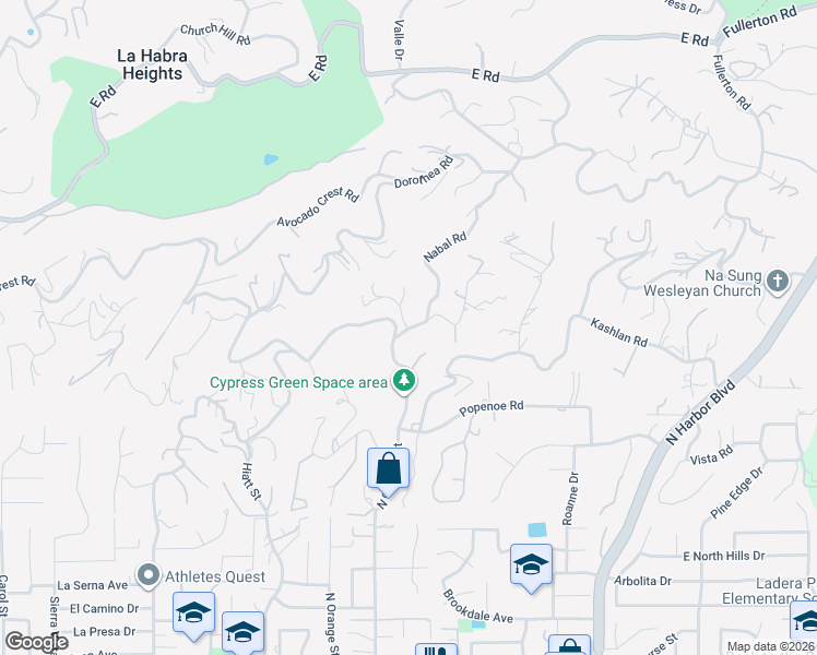 map of restaurants, bars, coffee shops, grocery stores, and more near 1520 Pleasant Crest Lane in La Habra Heights