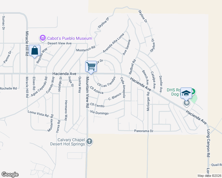 map of restaurants, bars, coffee shops, grocery stores, and more near 68206 Calle Azteca in Desert Hot Springs