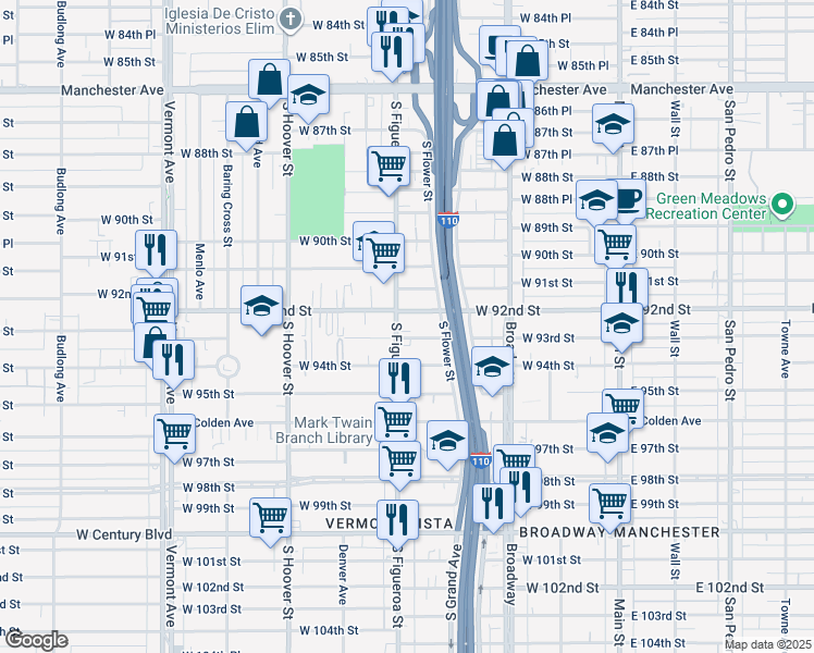 map of restaurants, bars, coffee shops, grocery stores, and more near in Los Angeles