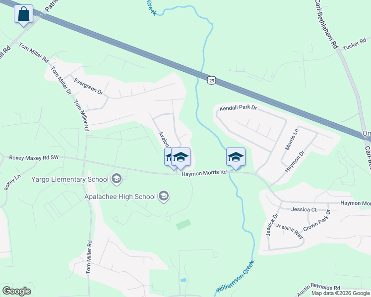 map of restaurants, bars, coffee shops, grocery stores, and more near 1407 Silvergate Way in Winder