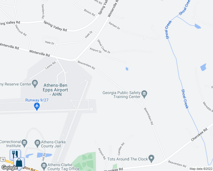 map of restaurants, bars, coffee shops, grocery stores, and more near 100 Buddy Christian Way in Athens