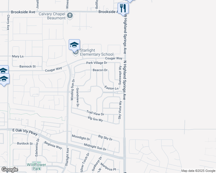 map of restaurants, bars, coffee shops, grocery stores, and more near 1630 Easton Lane in Beaumont