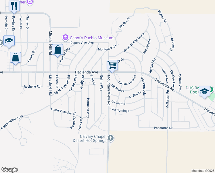 map of restaurants, bars, coffee shops, grocery stores, and more near 13215 Mountain View Road in Desert Hot Springs