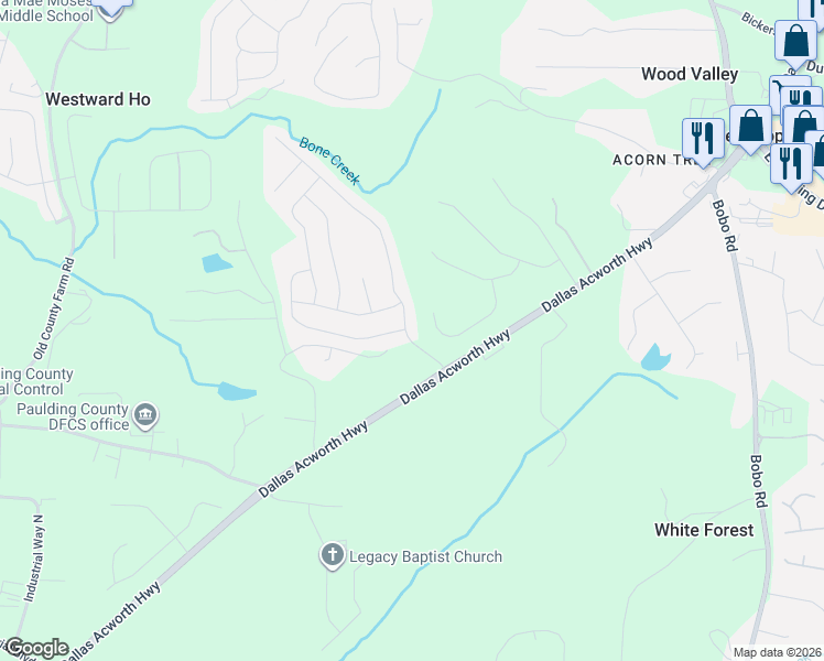 map of restaurants, bars, coffee shops, grocery stores, and more near 122 Silver Oak Drive in Dallas