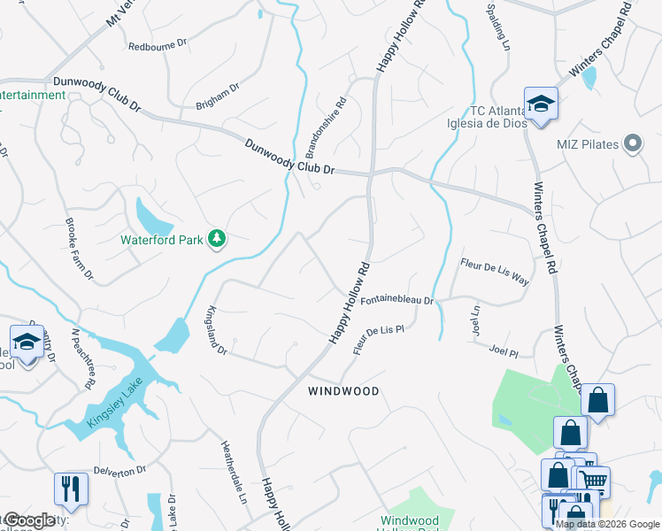 map of restaurants, bars, coffee shops, grocery stores, and more near 2548 Fontainebleau Drive in Doraville
