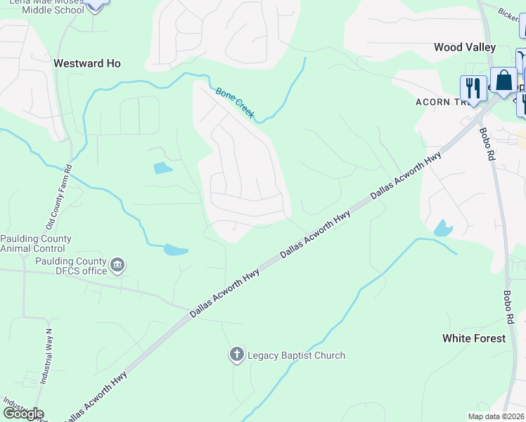 map of restaurants, bars, coffee shops, grocery stores, and more near 62 Blackgum Trace in Dallas